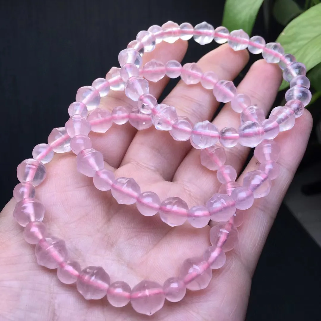 

1 Pc Fengbaowu Natural Rose Quartz Bracelet Tinkle Bell Shape Beads Crystal Healing Stone Fashion Jewelry Gift For Women