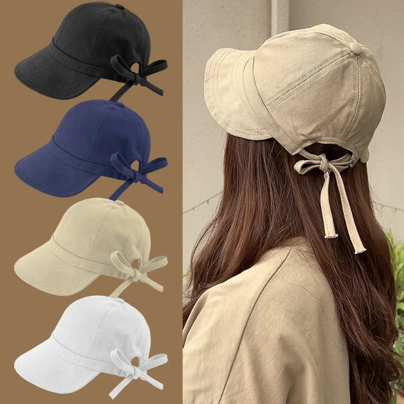 

New Duck Tongue Sun Visor Hat for Women Draw Rope Adjustable Hat Ins Style Spring Summer Wide Brim UV Protection Bow Beach Hat