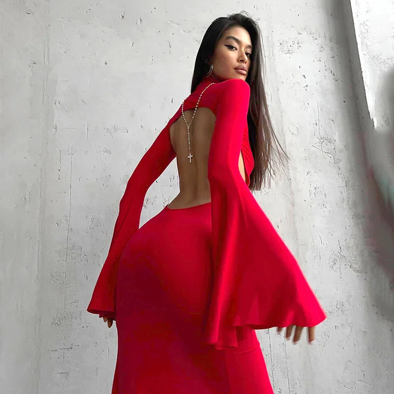 Backless High Slit Long Red Dress for Women 2024 Spring Long Flare Sleeves Hollow Sheath Bodycon Dresses Sexy Ladies Party Dress
Backless High Slit Long Red Dress for Women 2024 Spring Long Flare Sleeves Hollow Sheath Bodycon Dresses Sexy Ladies Party Dress