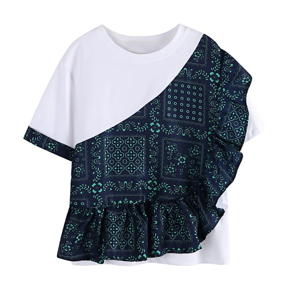 Cotton Irregular Flounced Printed Splice Hit Color T-shirt Women 2022 Summer Loose O Neck Short Sleeve Fashion T shirt Female
Cotton Irregular Flounced Printed Splice Hit Color T-shirt Women 2022 Summer Loose O Neck Short Sleeve Fashion T shirt Female