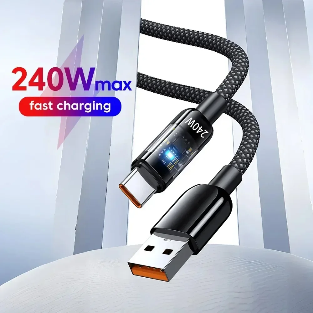 10A USB to Type C Data Cable 240W Super Fast Charging QC3.0 Fast Charger Cable LED Phone Charger Cord For Samsung Xiaomi Huawei 10A USB to Type C Data Cable 240W Super Fast Charging QC3.0 Fast Charger Cable LED Phone Charger Cord For Samsung Xiaomi Huawei