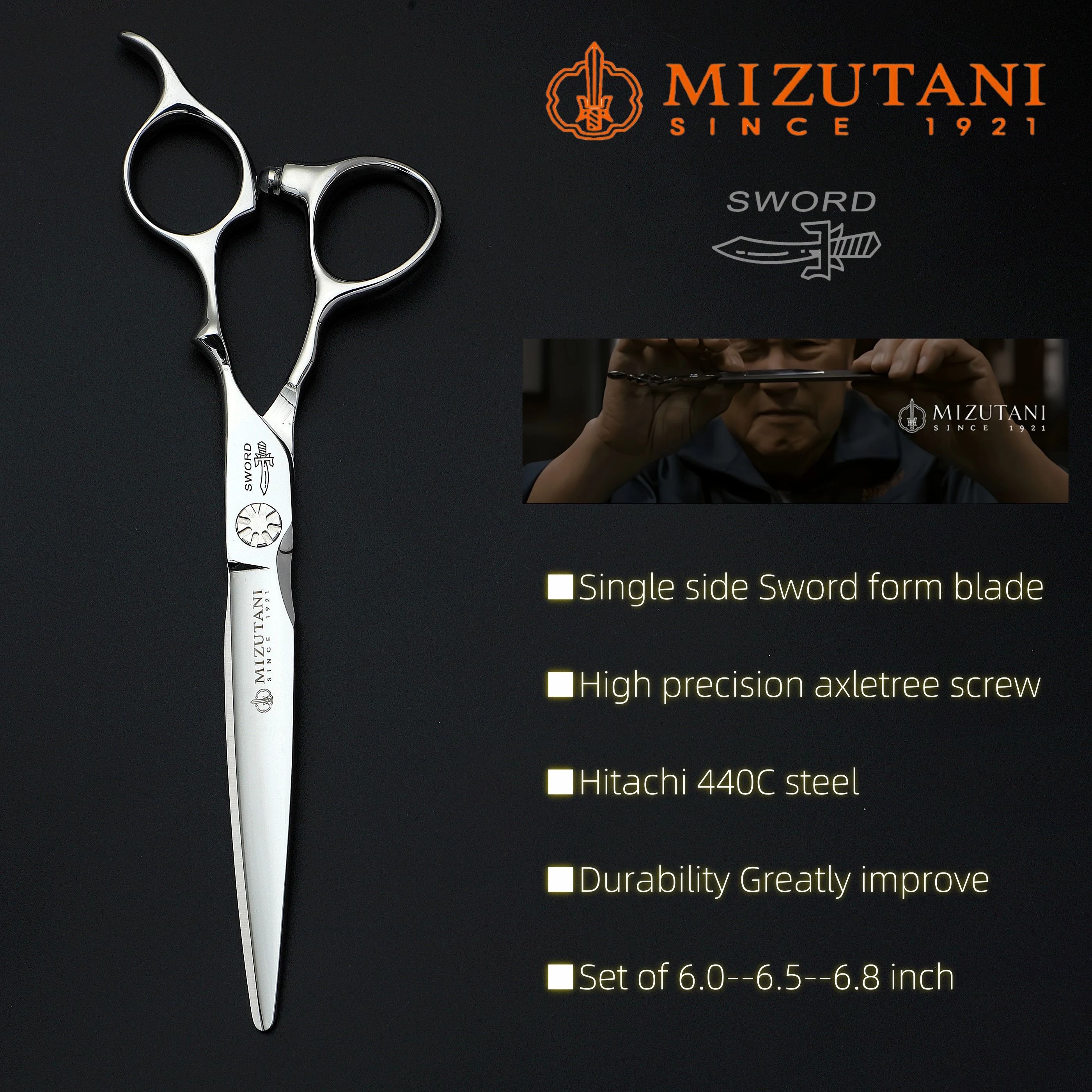 

MIZUTANI Hairdressing Sissors Professional barber scissors Thinning shears 440C steel 6.0-6.5-6.8 inch Barbershop accessories