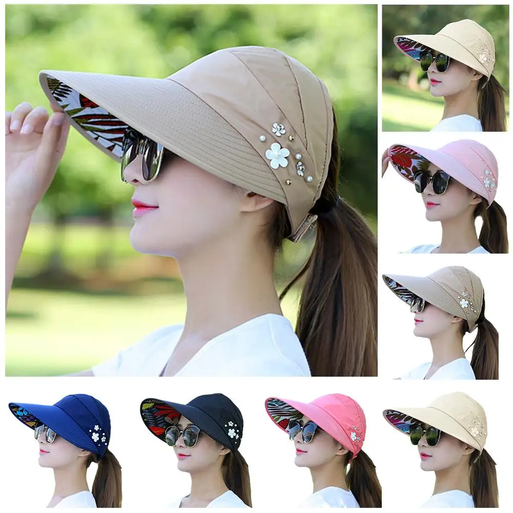 

Women Foldable Hat Fashion Ladies Summer Vacation Beach Foldable Brim Wide Hats Visor Anti-uv Casual Hat Caps W1b9