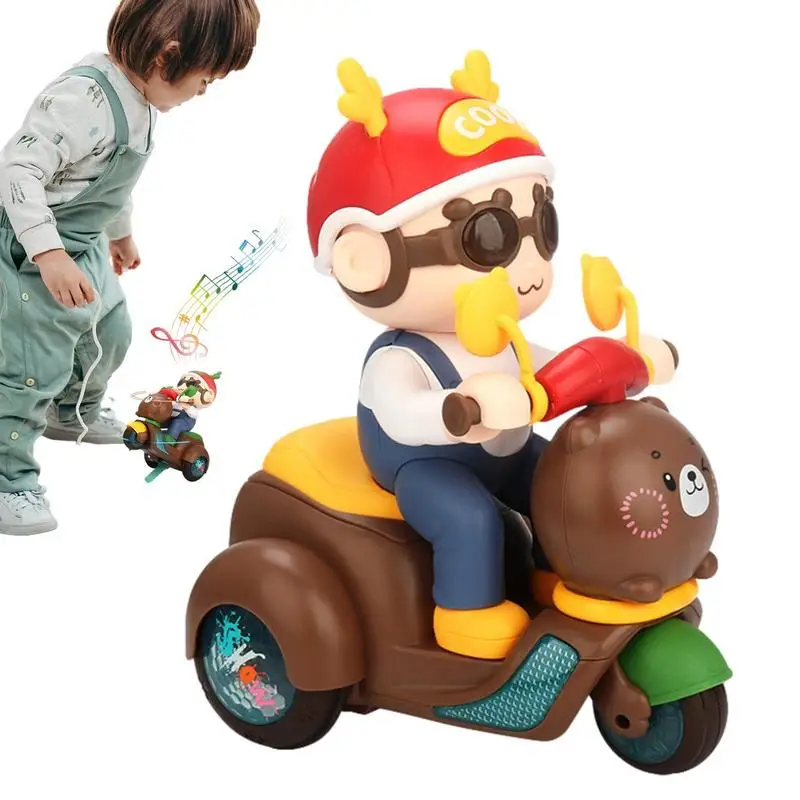 

Toddler Motorcycle Toy Vehicles Dancing Toy Car Rotating Stunt Tricycle Cartoon Bear Stunt Tricycle With Lights Music