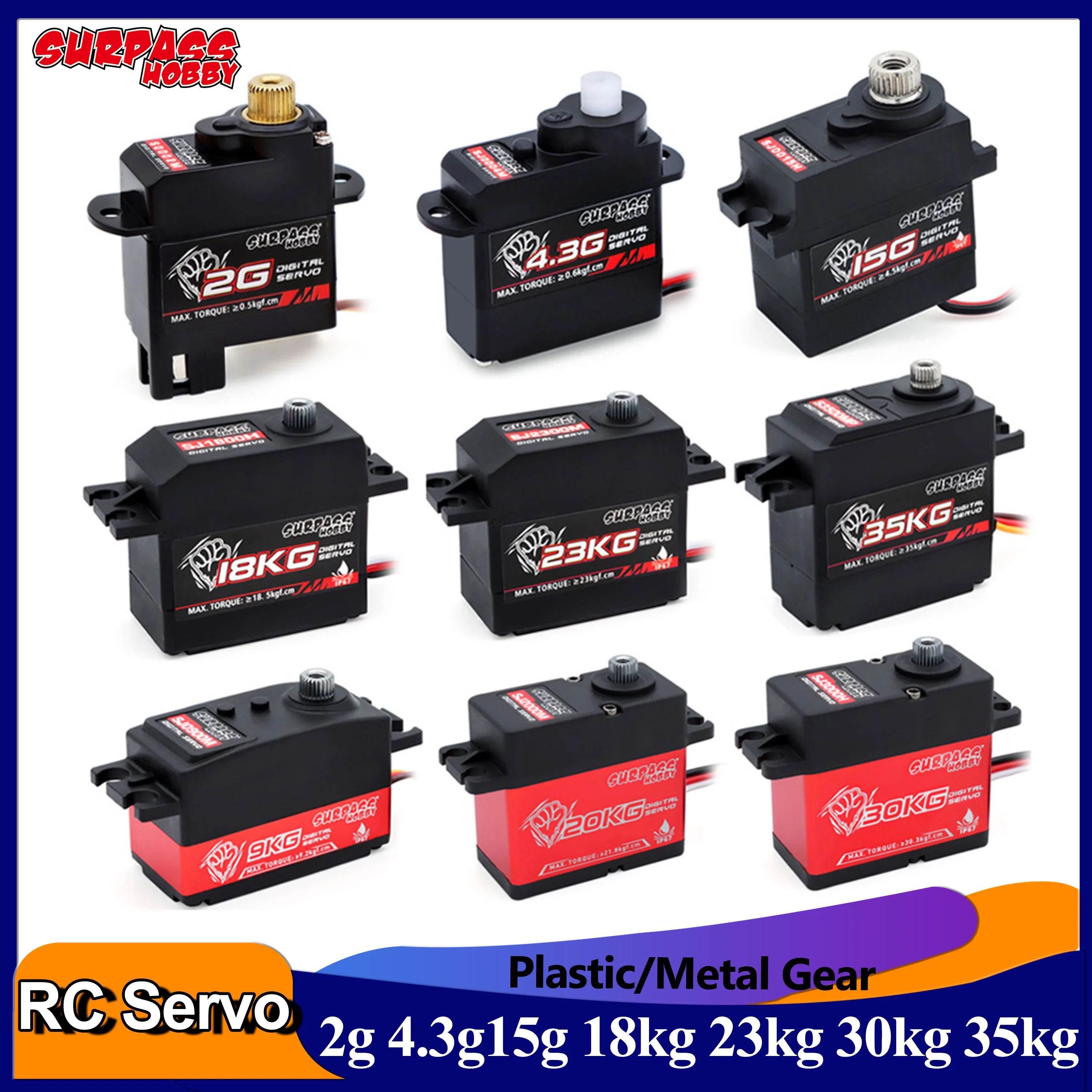 Surpass Hobby 2G 4.3G 9KG 15G 18KG 20KG 23KG 30KG 35KG Digital RC Servo for RC Car Robot Drone Airplane Fixed-wing
Surpass Hobby 2G 4.3G 9KG 15G 18KG 20KG 23KG 30KG 35KG Digital RC Servo for RC Car Robot Drone Airplane Fixed-wing