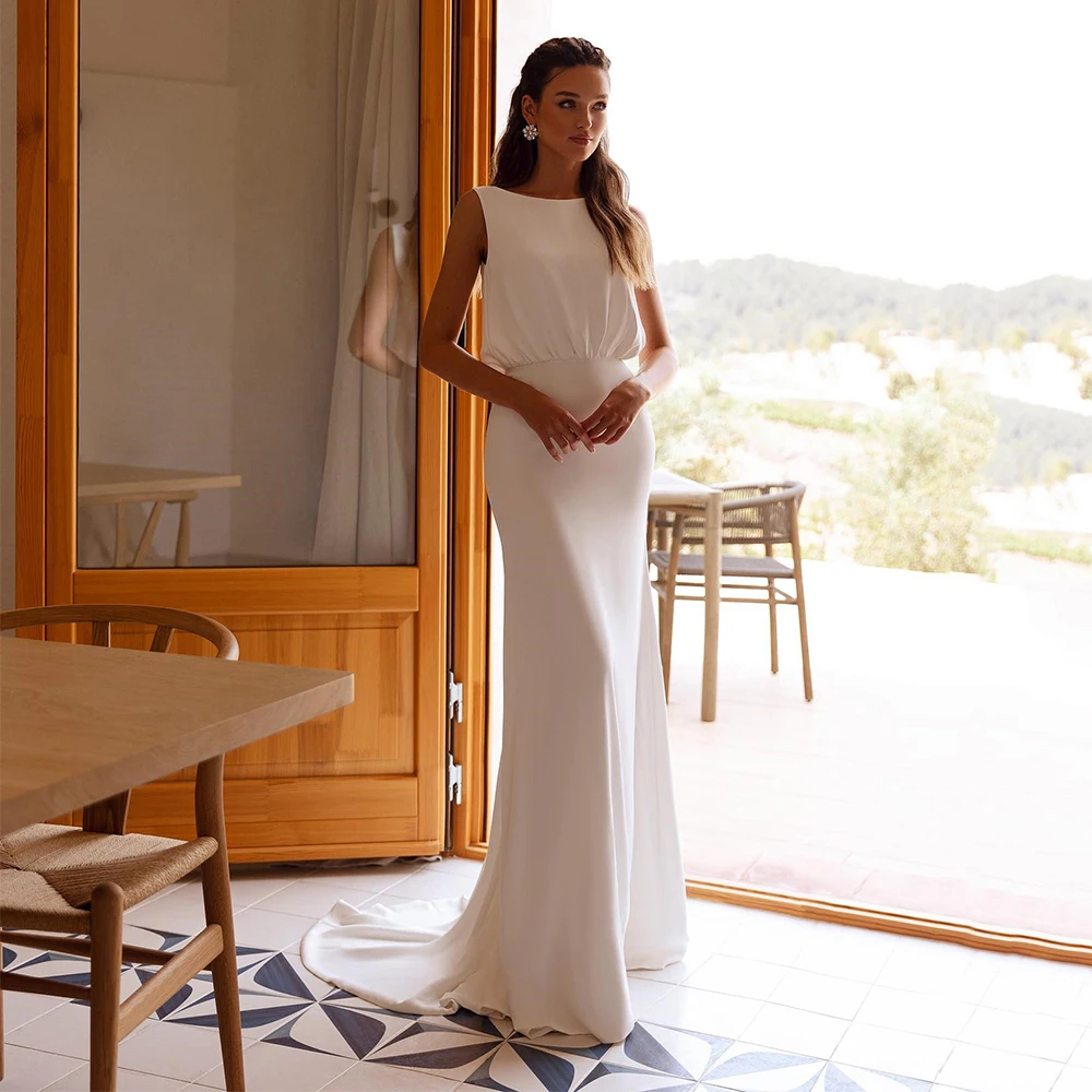 Sleeveless Simple Wedding Dresses for Women Backless Lace Round Neck Bride Gown Mermaid Dress Solid Color vestidos de novia
Sleeveless Simple Wedding Dresses for Women Backless Lace Round Neck Bride Gown Mermaid Dress Solid Color vestidos de novia