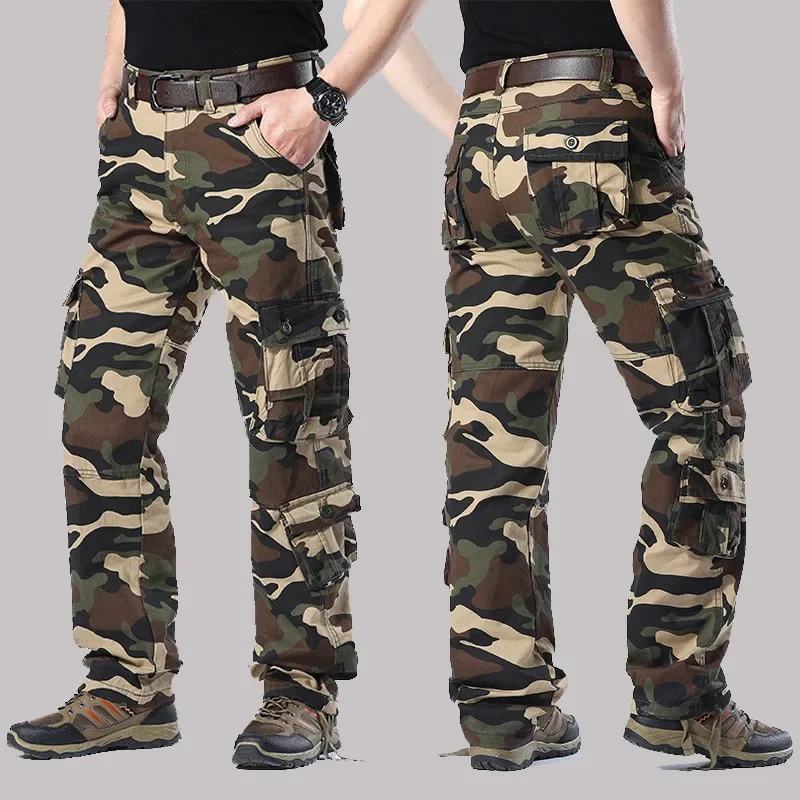 

Camouflag Cargo Pants Men Combat Military Overalls Straight Tactical Pant Multi-Pocket Baggy Casual Cotton Work Trousers For Man