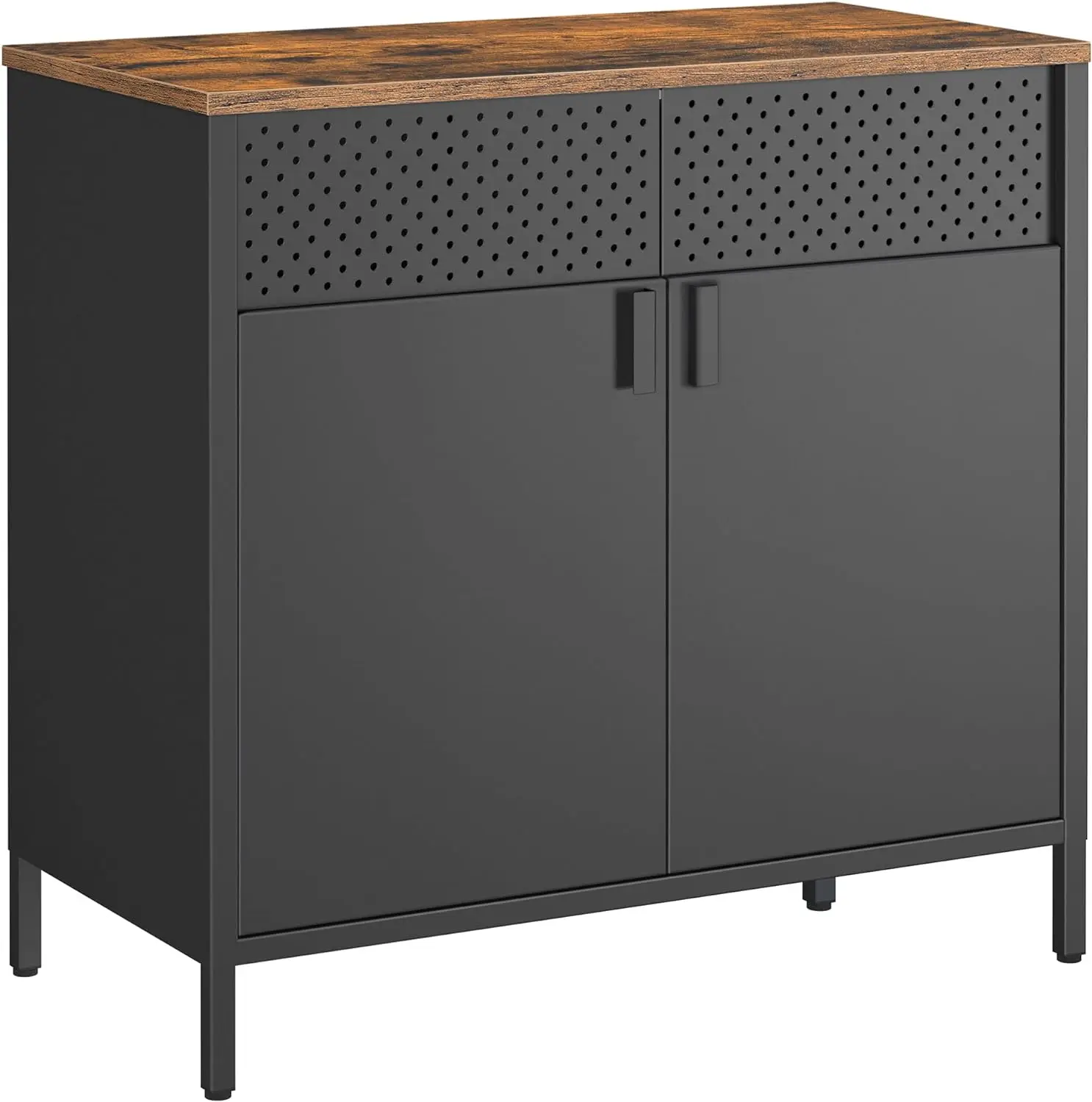 

Storage Sideboard, Buffet Table with Adjustable Shelves, Floor Storage Cupboard, Steel Frame, Rustic Brown and Black ULSC102B01