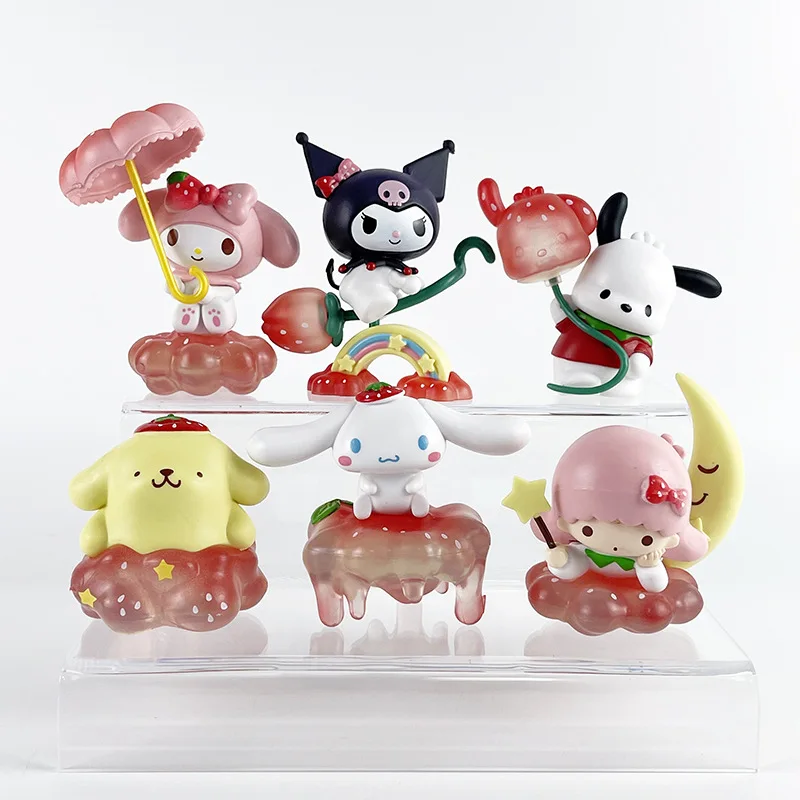 

6Pcs/Set Sanrio Sweet Strawberry Paradise Series Toy Kawaii Hello Kitty Kuromi Model Cute Doll Decor Girl Surprise Birthday Gift