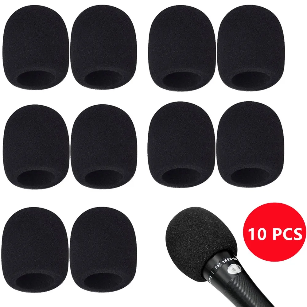 

10Pcs Foam Black Handheld Microphone Covers Thickened Windscreen Windshield For Karaoke Meeting Mic Protector Replacement