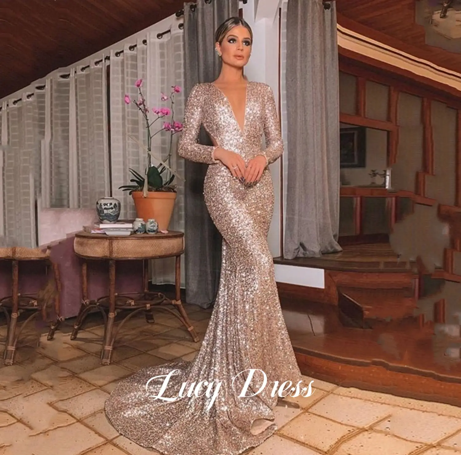 

Lucy Evening Dress Sequins Mermaid Grace Backless Ball Gown Midi Dresses With Long Sleeves Robe Soiree De Luxe 2024 Sharon Said