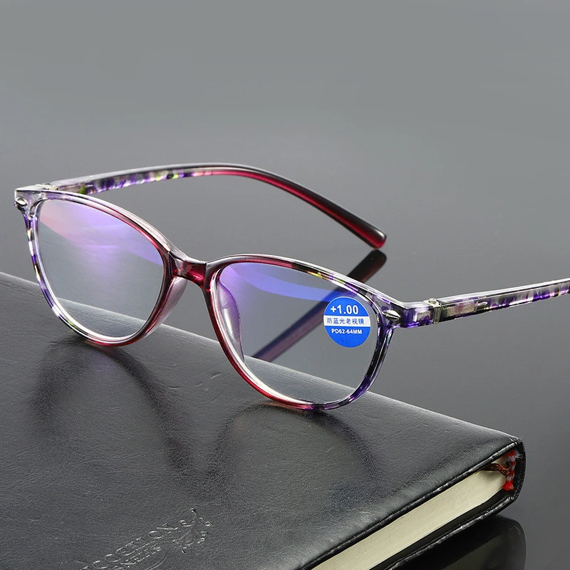 

Fashion Print Anti Blue Reading Glasses Women's Hd Glasses Frame Spring Leg Reading Glasses Can Be Matched with Myopia Glasses