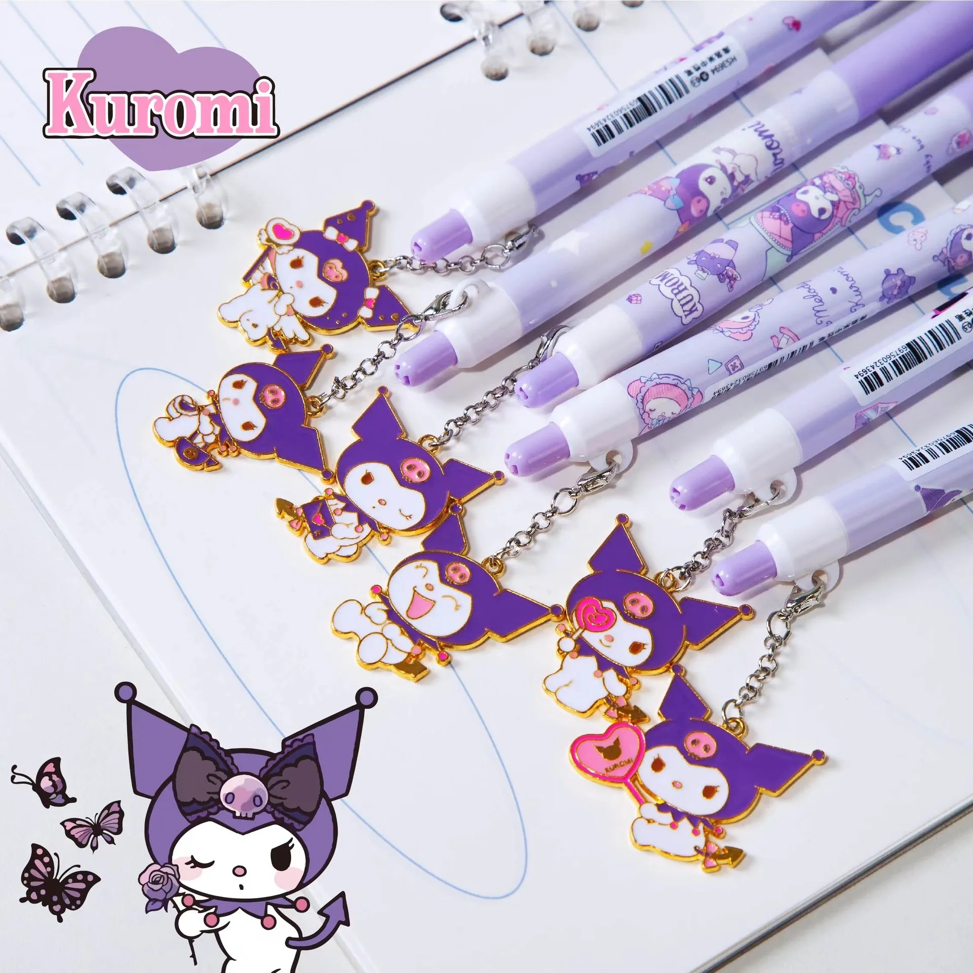 

36pcs Genuine New Sanrio Kuromi Alloy Pendant Gel Pen Cute Cartoon Press The Rollerball Pen Stationery Wholesale