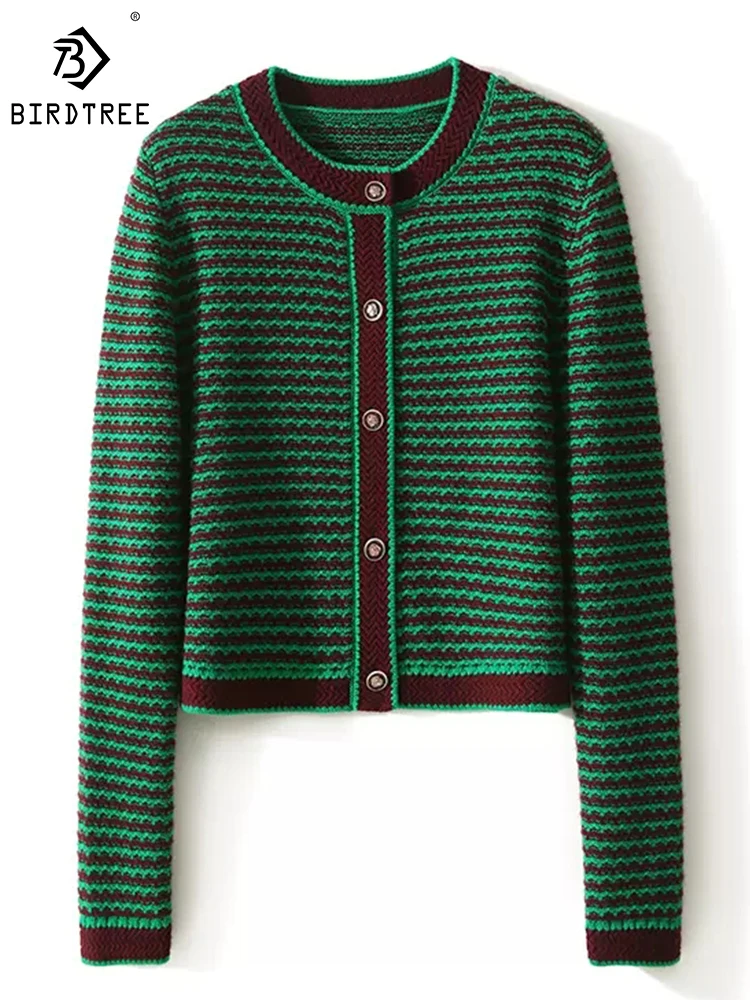 

BirdTree 10%Cashmere 90%Wool Cardigan Sweater,Women Round Neck Slouchy Style Retro Comfortable Knitwear,2024 Spring T41041QD
