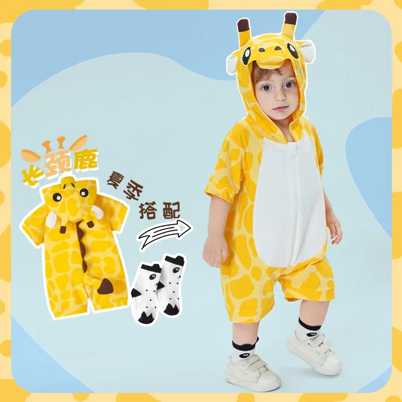 

Infant Baby Clothes Boy Girls Romper Cute Giraffe Summer Short Sleeve Bodysuit Zipper Hooded Baby Onesie Newborn Jumpsuits Ropa