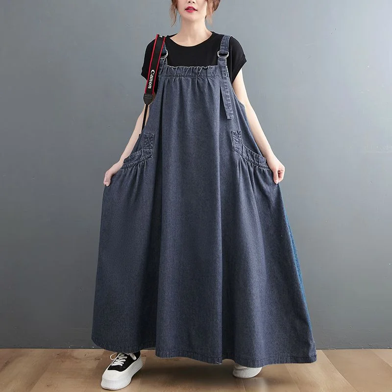 

Женское длинное свободное джинсовое платье, повседневное свободное платье-карго в винтажном стиле панк с широкой юбкой, весна-лето 2023