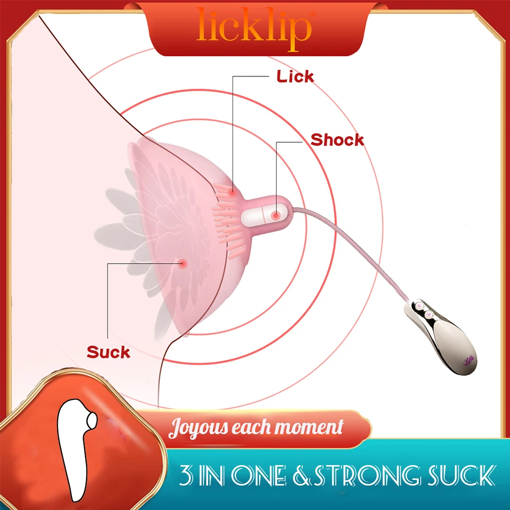 

LICKLIP Wireless Electric Breast Enlargement Massager 10 Mode Vibrating Rotate Nipple Sucker Clip With Brusher Adult Female