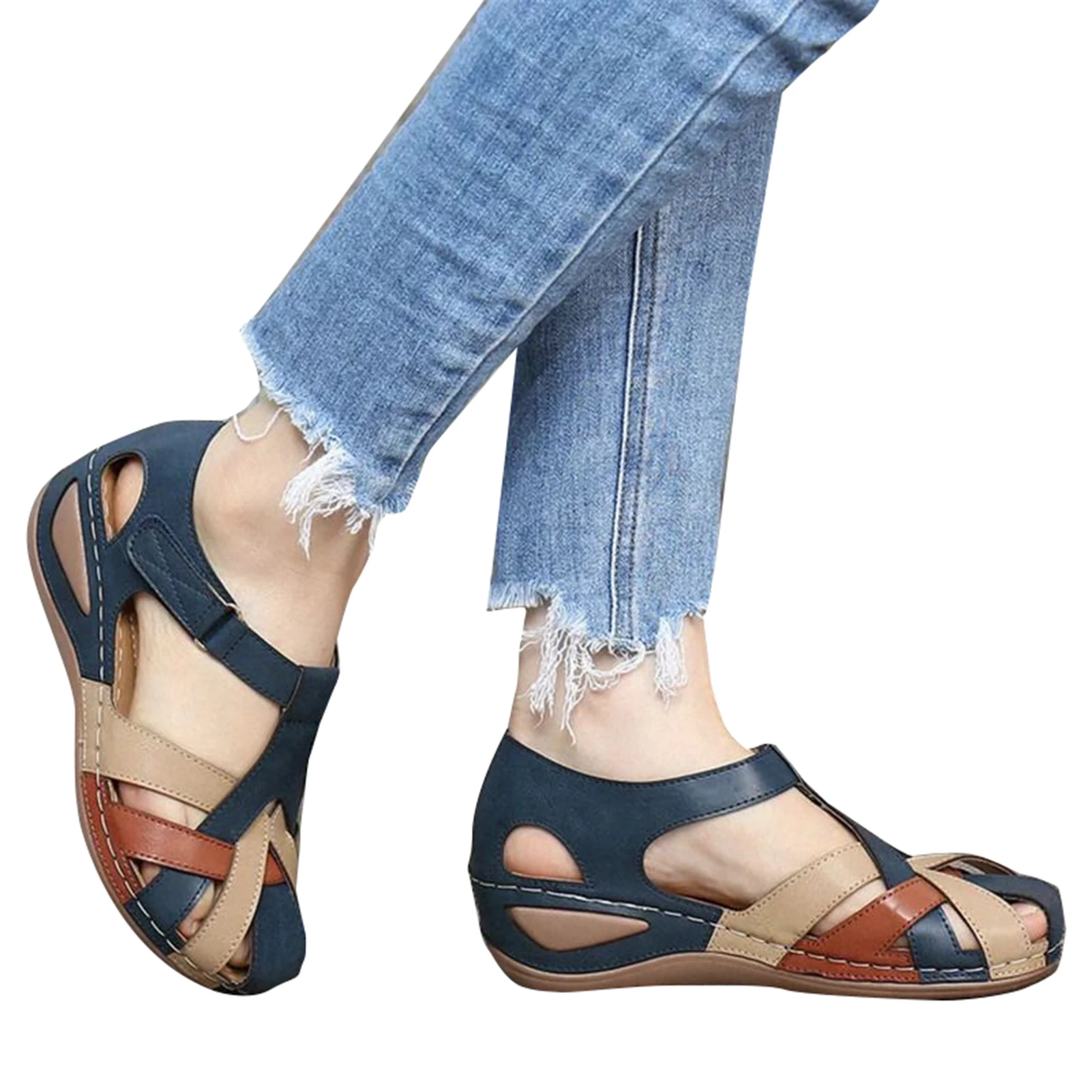 PU Leather Retro Arch Support Comfy Round Toe Sandals For Women Toe Protection Design Summer Beach Supply
PU Leather Retro Arch Support Comfy Round Toe Sandals For Women Toe Protection Design Summer Beach Supply