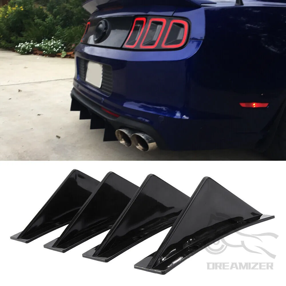 

Car Curved Rear Bumper Diffuser Shark Fins Spoiler Lip Splitter Universal Protector Guard For Ford Mustang GT 2005-2021