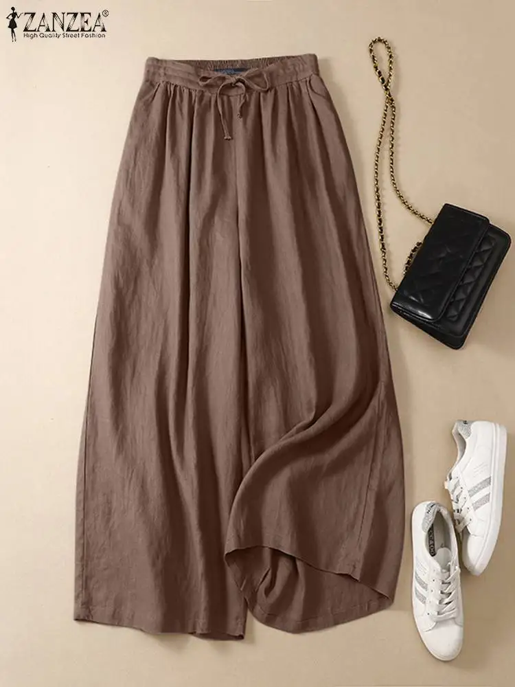 ZANZEA Woman Wide Leg Pants Summer Causal Trousers Work Wear Solid Long Pantalon Elastic High Waist Loose Pants Female Palazzo 
ZANZEA Woman Wide Leg Pants Summer Causal Trousers Work Wear Solid Long Pantalon Elastic High Waist Loose Pants Female Palazzo