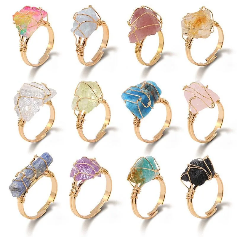 12pc Gold Wire Wrap Natural Raw Stone Rings Lapis Lazuli Amethysts Tiger Eye Opal Pink Crystal Adjustable Ring for Women Jewelry
12pc Gold Wire Wrap Natural Raw Stone Rings Lapis Lazuli Amethysts Tiger Eye Opal Pink Crystal Adjustable Ring for Women Jewelry