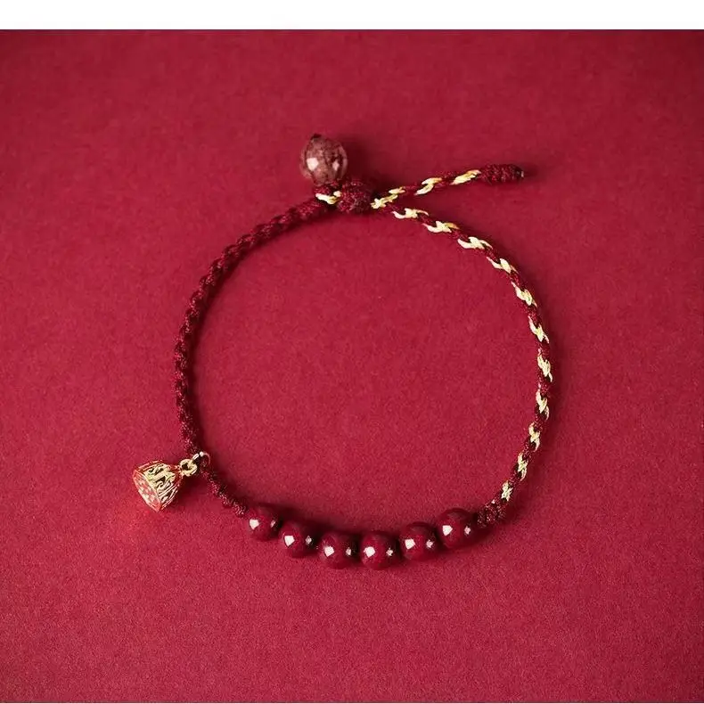 

Cinnabar Bracelet Hand-woven Red Rope Couple's Golden Lotus Retro This Year Wardevil Spirits Make Money Into High-grade Jewelry