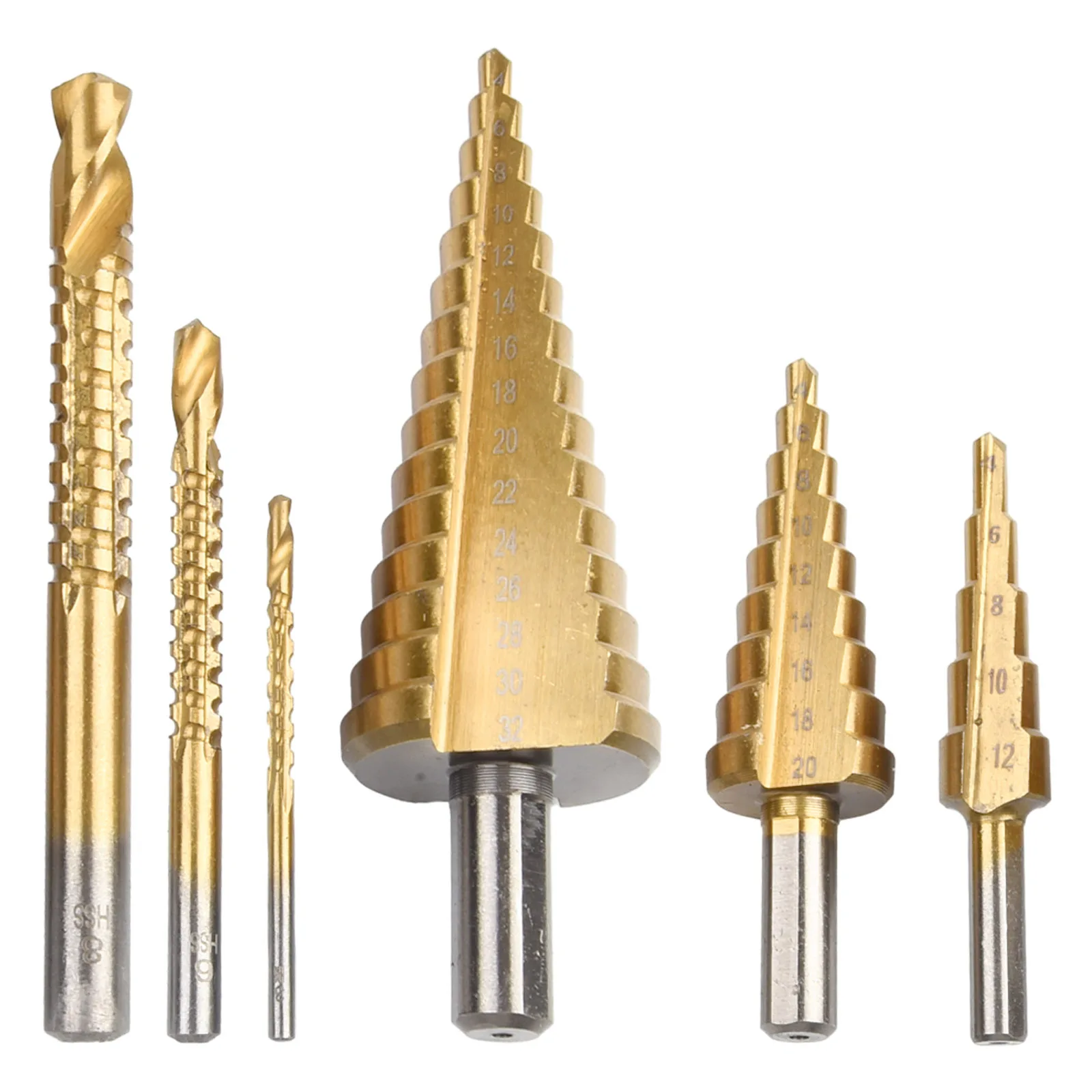 6Pcs Step Drill Bit HSS Straight Shank 4-12/4-20/4-32mm Cone 3/6/8mm Head For Hole Punching Drilling Power Tools Accessories
6Pcs Step Drill Bit HSS Straight Shank 4-12/4-20/4-32mm Cone 3/6/8mm Head For Hole Punching Drilling Power Tools Accessories