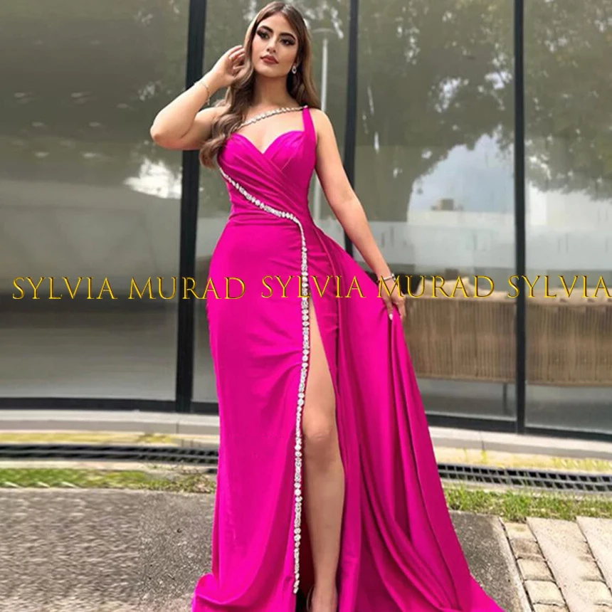 Crystal Beads One Shoulder Evening Dress Long Mermaid Side Split Sleeveless Hot Pink Sheath Prom Dresses Party For Women
Crystal Beads One Shoulder Evening Dress Long Mermaid Side Split Sleeveless Hot Pink Sheath Prom Dresses Party For Women