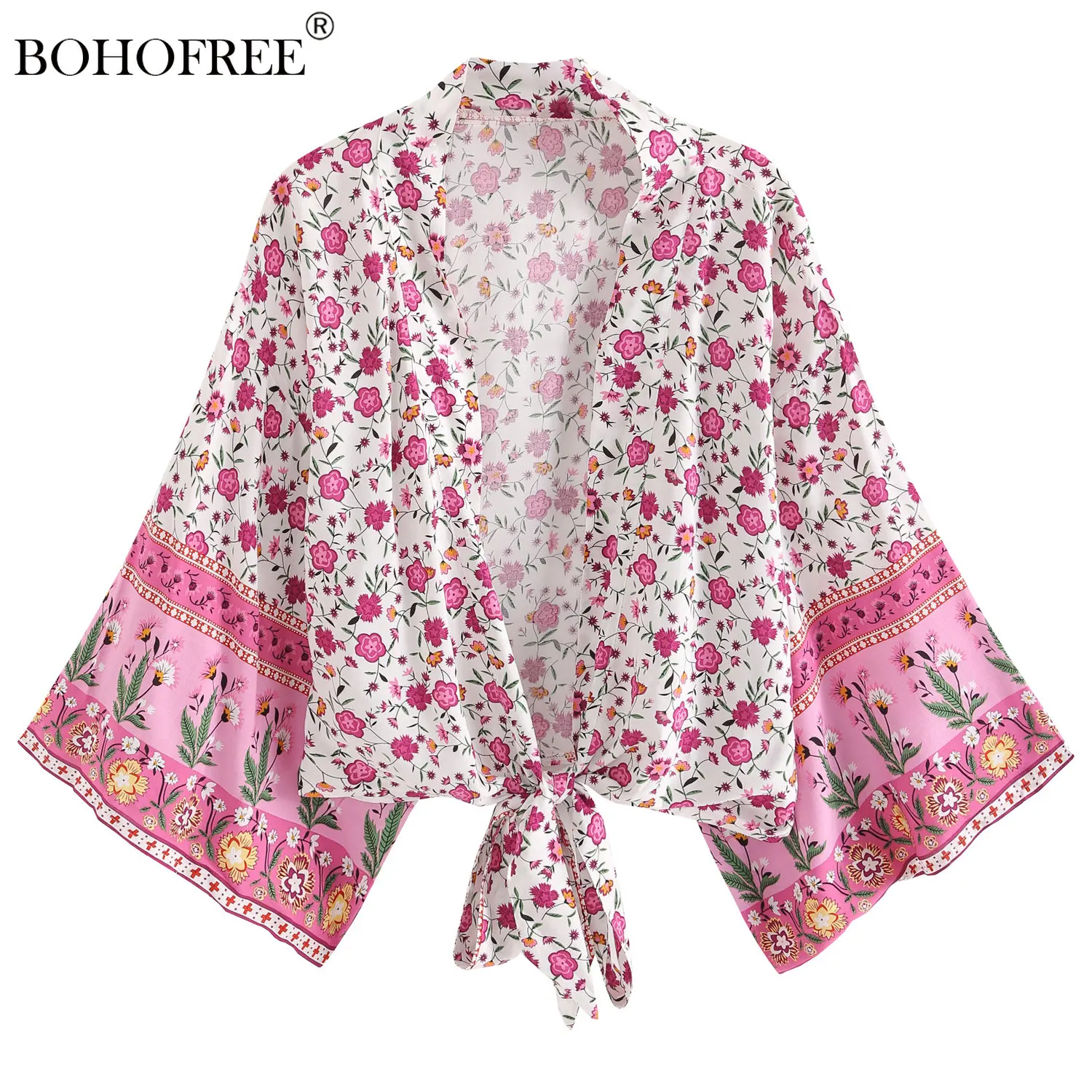 

Boho Robe Rayon Cotton Beachwear Bikini Cover Ups Floral Print Short Wrap Kimono Cardigan Blusas Mujer Bohemian Ethnic Kimonos
