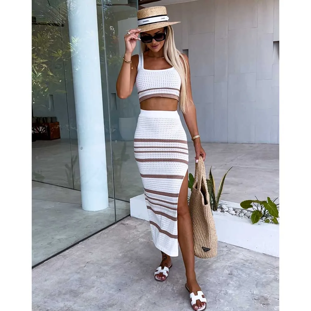 Two beach cover-up suits, sexy See-through knit, Summer sweater, blouse, hollow long skirt, split dress, 2024
Two beach cover-up suits, sexy See-through knit, Summer sweater, blouse, hollow long skirt, split dress, 2024