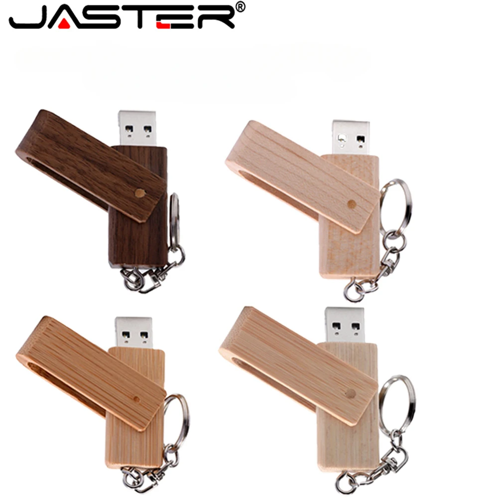 

JASTER Wooden USB Flash Drive 128GB Rotatable Memory Stick 64GB Creative Gift USB Stick 32GB Free Key Chain PenDrive 16GB 8GB