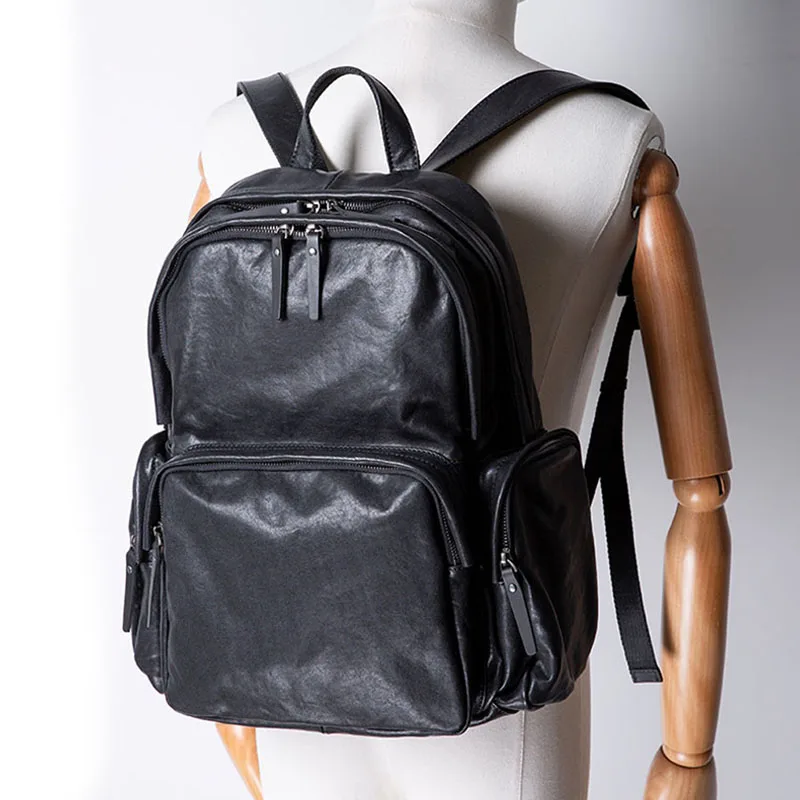 

Рюкзак AETOO мужской из натуральной кожи, Вместительная дорожная сумка, повседневный портфель для компьютера из воловьей кожи растительного дубления