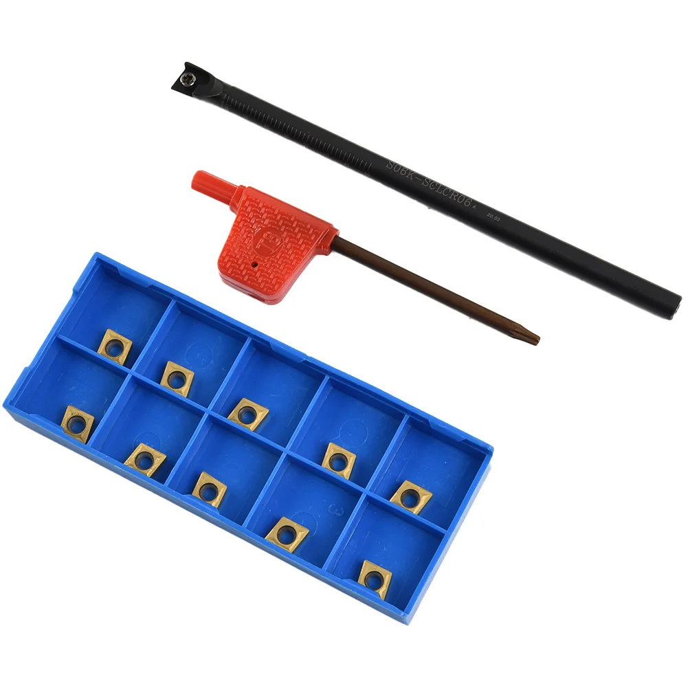 S06K-SCLCR06 Lathe-Boring Bar Turning Holder With 10pcs CCMT060204-HM Carbide Inserts Steel Turning Rod CNC Turning Tool
S06K-SCLCR06 Lathe-Boring Bar Turning Holder With 10pcs CCMT060204-HM Carbide Inserts Steel Turning Rod CNC Turning Tool