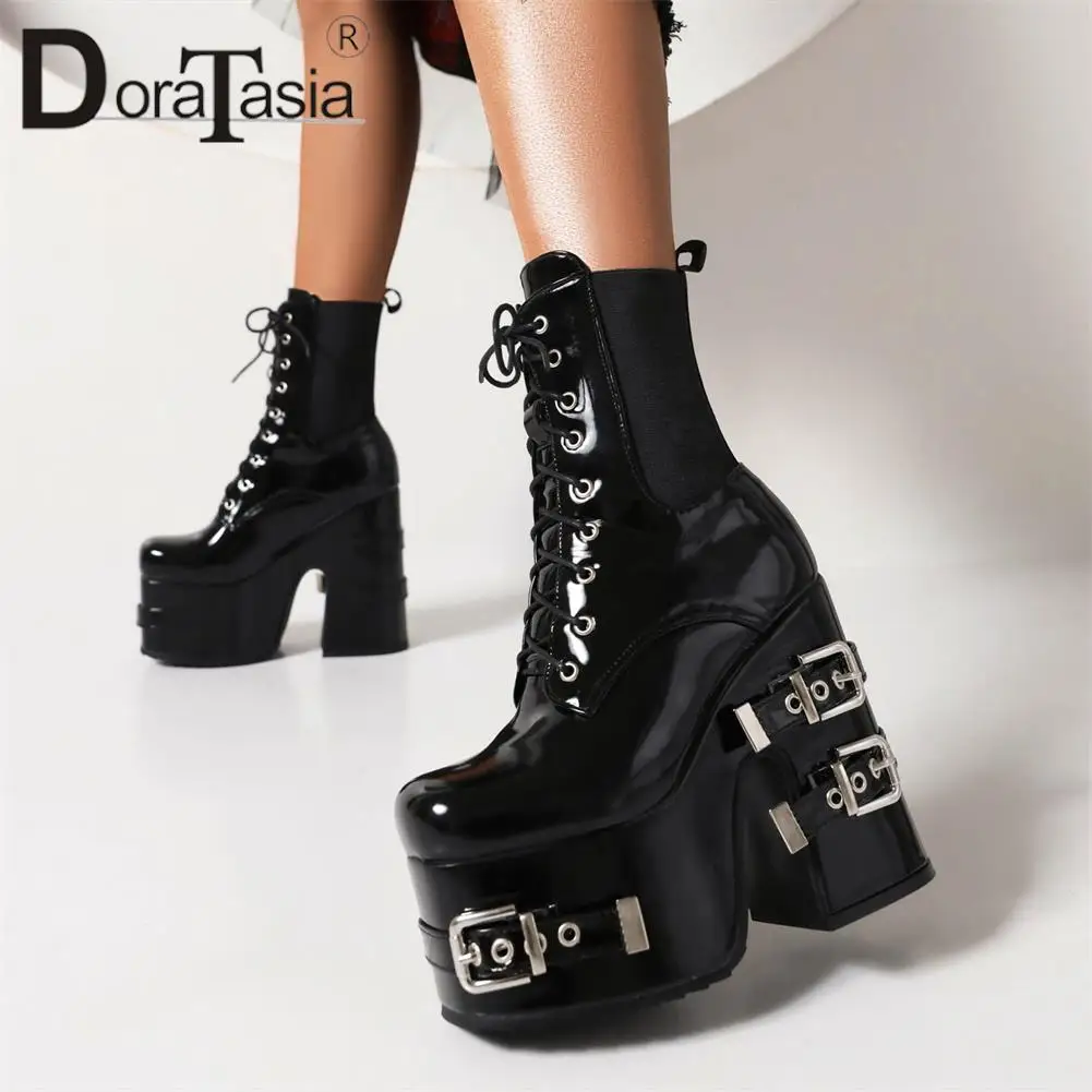 Brand New Ladies Thick High Heels Ankle Boots Fashion Buckle Punk Goth Platform women's Boots Party Street Lace-up Shoes Woman
Brand New Ladies Thick High Heels Ankle Boots Fashion Buckle Punk Goth Platform women's Boots Party Street Lace-up Shoes Woman