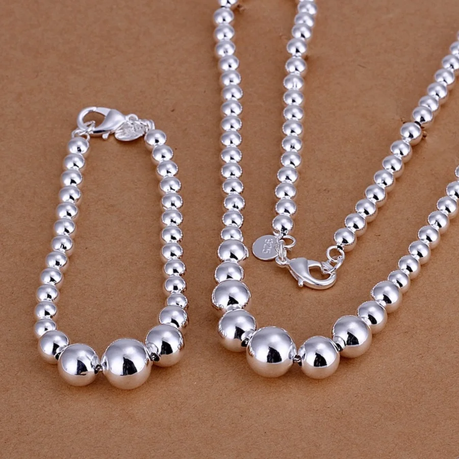 925 sterling Silver high quality women lady wedding classic bead necklace bracelet fashion charm Jewelry Set
925 sterling Silver high quality women lady wedding classic bead necklace bracelet fashion charm Jewelry Set