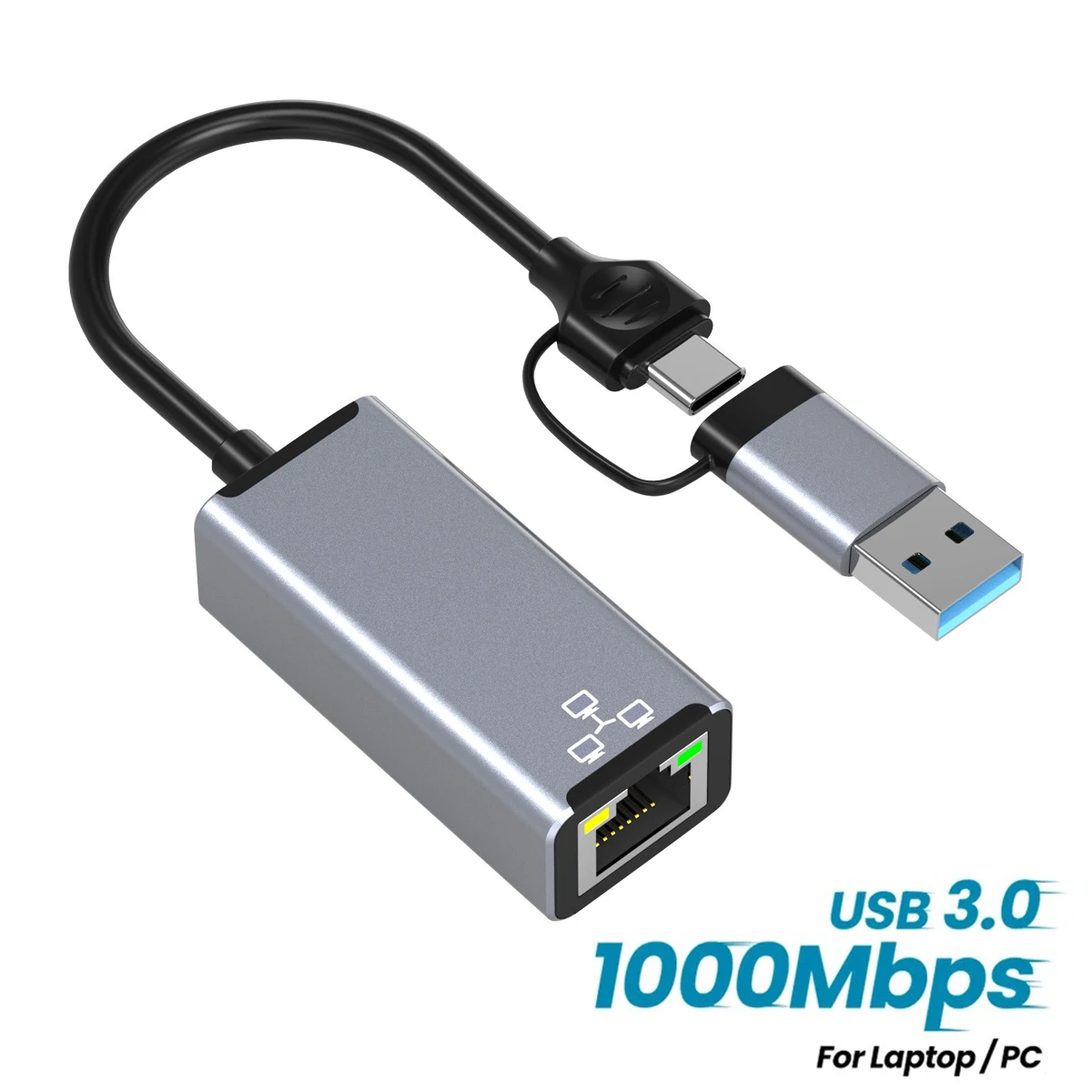 

2-IN-1 1000Mbps Wired Network Card USB 3.0 to RJ45 Type C to RJ45 Network Card LAN Ethernet Adapter Gigabit Ethernet Adapter