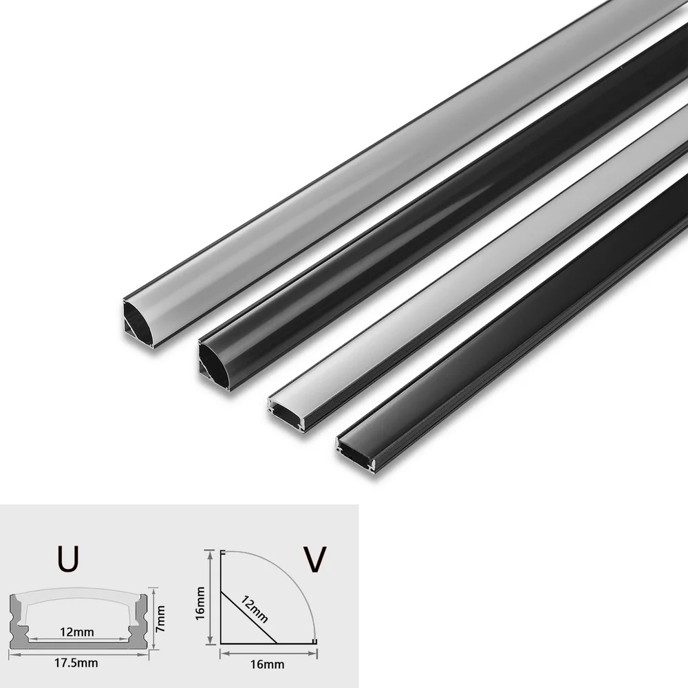 

1-30PCS/Lot 0.5m Black V/U LED Aluminum Profile For 5050 5630 Channel Holder Milky Cover Cabinet Closet Linear Bar Strip Lights