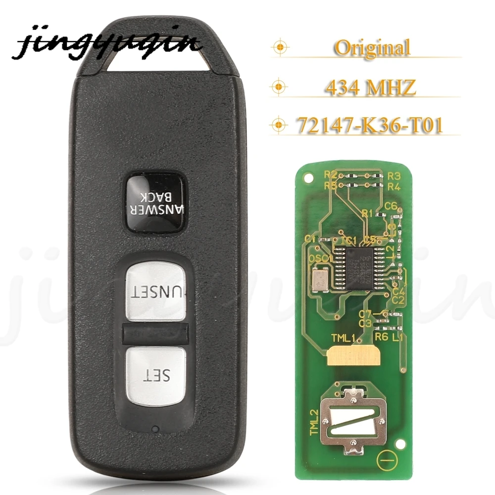 Умный пульт дистанционного управления jingyuqin с 3 кнопками, брелок для автомобильного ключа 434 МГц 72147-K36-T01 для ключа мотоцикла Honda