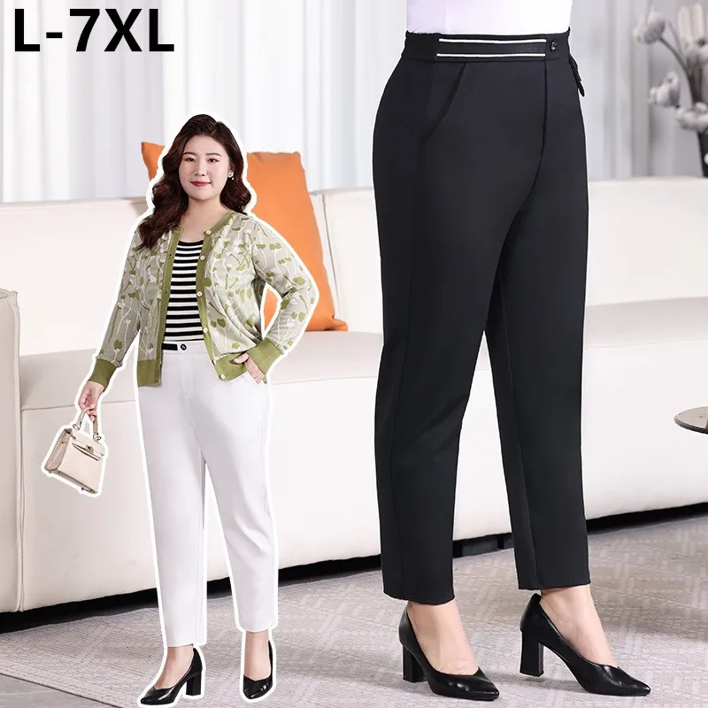 

Lady Pants Women Ankle Length White Black Plus Size 5XL 6XL 7XL Spring Summer Harem High Waisted Girls Formal Office Trousers