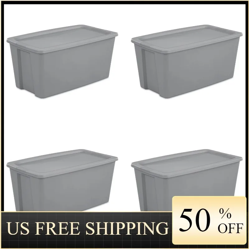 

Sterilite 50 Gallon Tote Box Plastic, Titanium, Set of 4 Shop Storage Containers