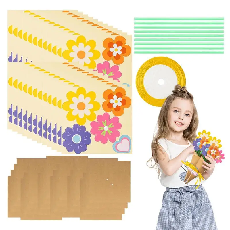

Набор для изготовления бумажных цветов, цветочный букет, крафт-бумага с лентой и 100 соломинок, набор для композиции цветов «сделай сам», семейное развлечение