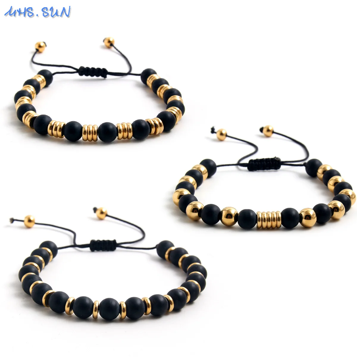 MHS.SUN Classic Black Frosted Stone Beads Bracelets Adjustable Gold Plated Stainless Steel Women Men Anniversary Jewelry
MHS.SUN Classic Black Frosted Stone Beads Bracelets Adjustable Gold Plated Stainless Steel Women Men Anniversary Jewelry