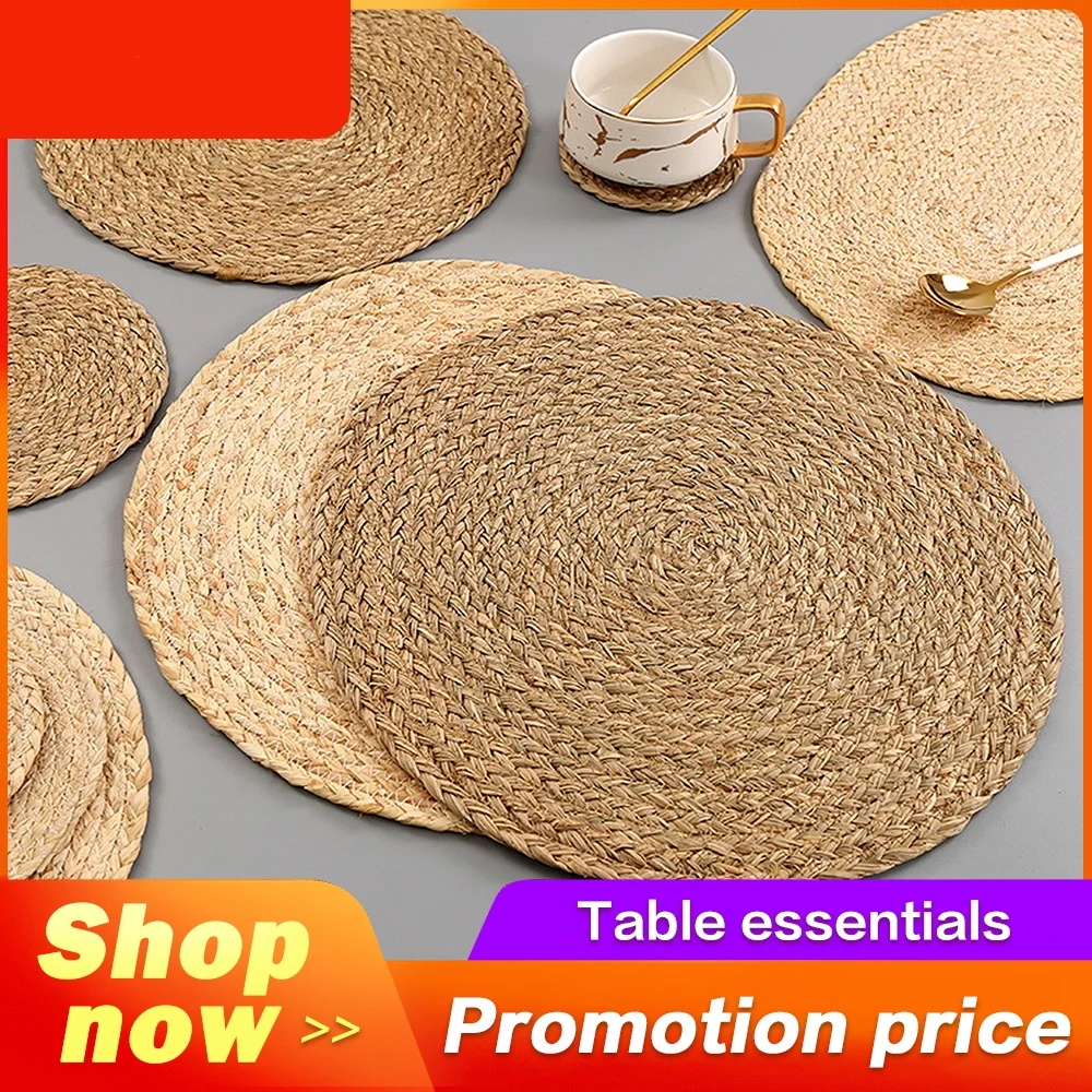 

Round Table Placemats Handmade Weave Non-Slip Placemat Coaster Corn Hull for Table Insulation Table Mats Pads Home Decor