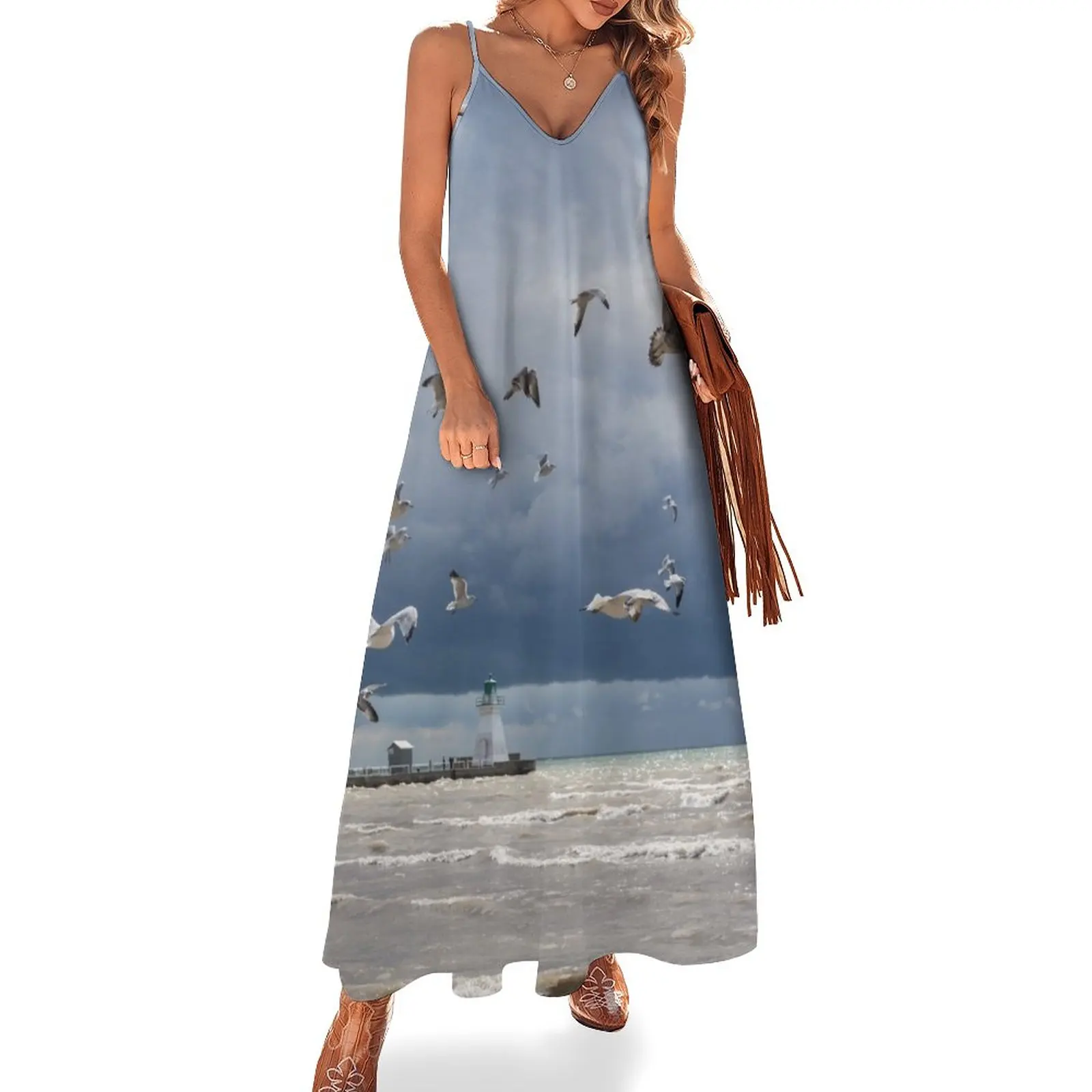 Rough Flight at Port Dover Lighthouse Sleeveless Dress Women's dress beach dresses
Rough Flight at Port Dover Lighthouse Sleeveless Dress Women's dress beach dresses