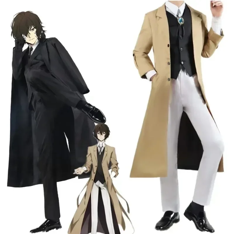 

Anime Bungo Stray dogs Dazai Osamu cosplay costumes Halloween Christmas costume long jacket trench suit wig outfit uniform