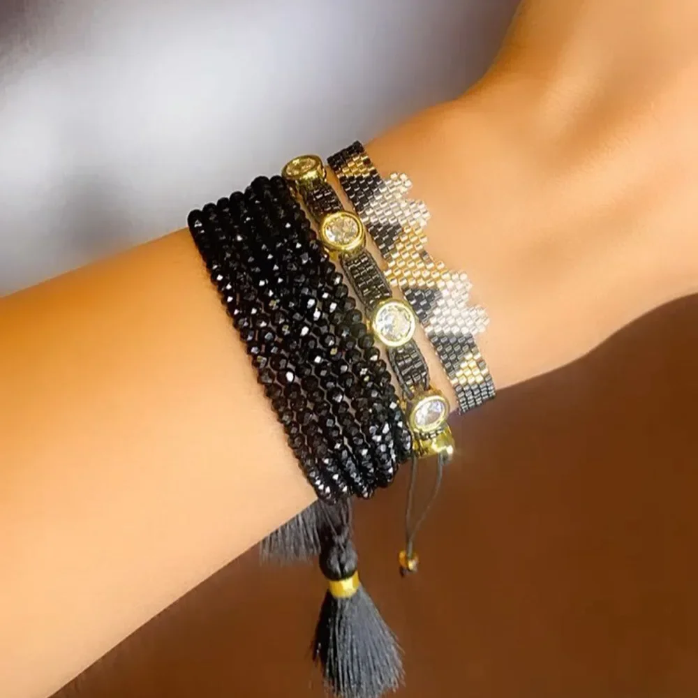 

Rice bead bracelet Multilayer Originality Heart Black Tide Simple Hand knitting Adjustable Design Bohemia Beaded bracelet set