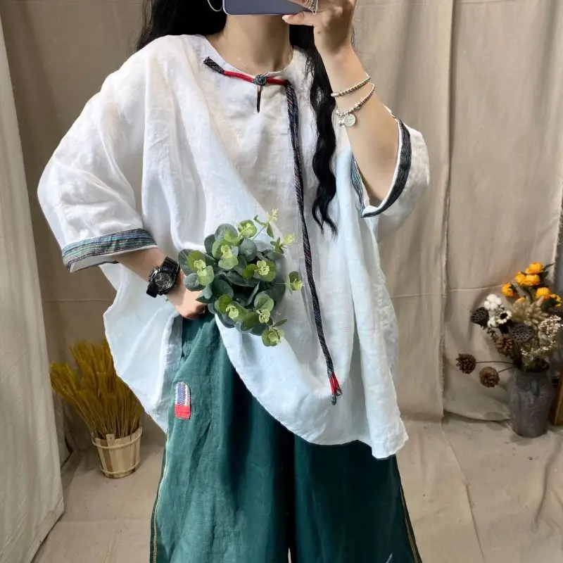 New Arrival Summer Arts Style Women Loose Casual O-neck Three Quarter Sleeve Blouse Button Design Cotton Linen Shirts P427
New Arrival Summer Arts Style Women Loose Casual O-neck Three Quarter Sleeve Blouse Button Design Cotton Linen Shirts P427