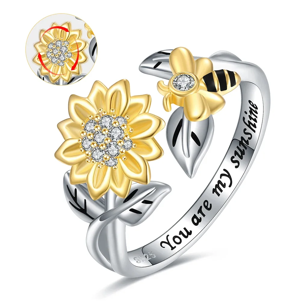 925 Sterling Silver Adjustable Spinner Fidget Anxiety Sunflower Bumble Bee Ring Honeybee Jewelry Birthday Gifts for Women Girls
925 Sterling Silver Adjustable Spinner Fidget Anxiety Sunflower Bumble Bee Ring Honeybee Jewelry Birthday Gifts for Women Girls