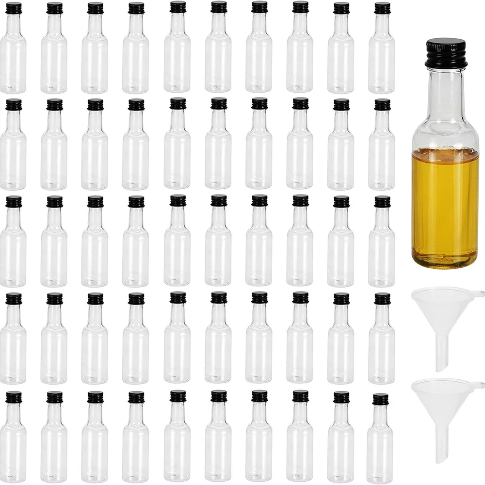 Mini Liquor Bottles Reusable Plastic 50ml (1.7 fl oz) Empty Spirit Bottle with Black Lids Miniature Bottles
Mini Liquor Bottles Reusable Plastic 50ml (1.7 fl oz) Empty Spirit Bottle with Black Lids Miniature Bottles