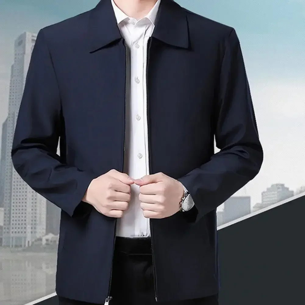 

Размер Куртки пальто гладкие мужские Куртки для среднего возраста однотонное тонкое пальто плюс цветной воротник лацканы для холодной погоды Повседневная молния